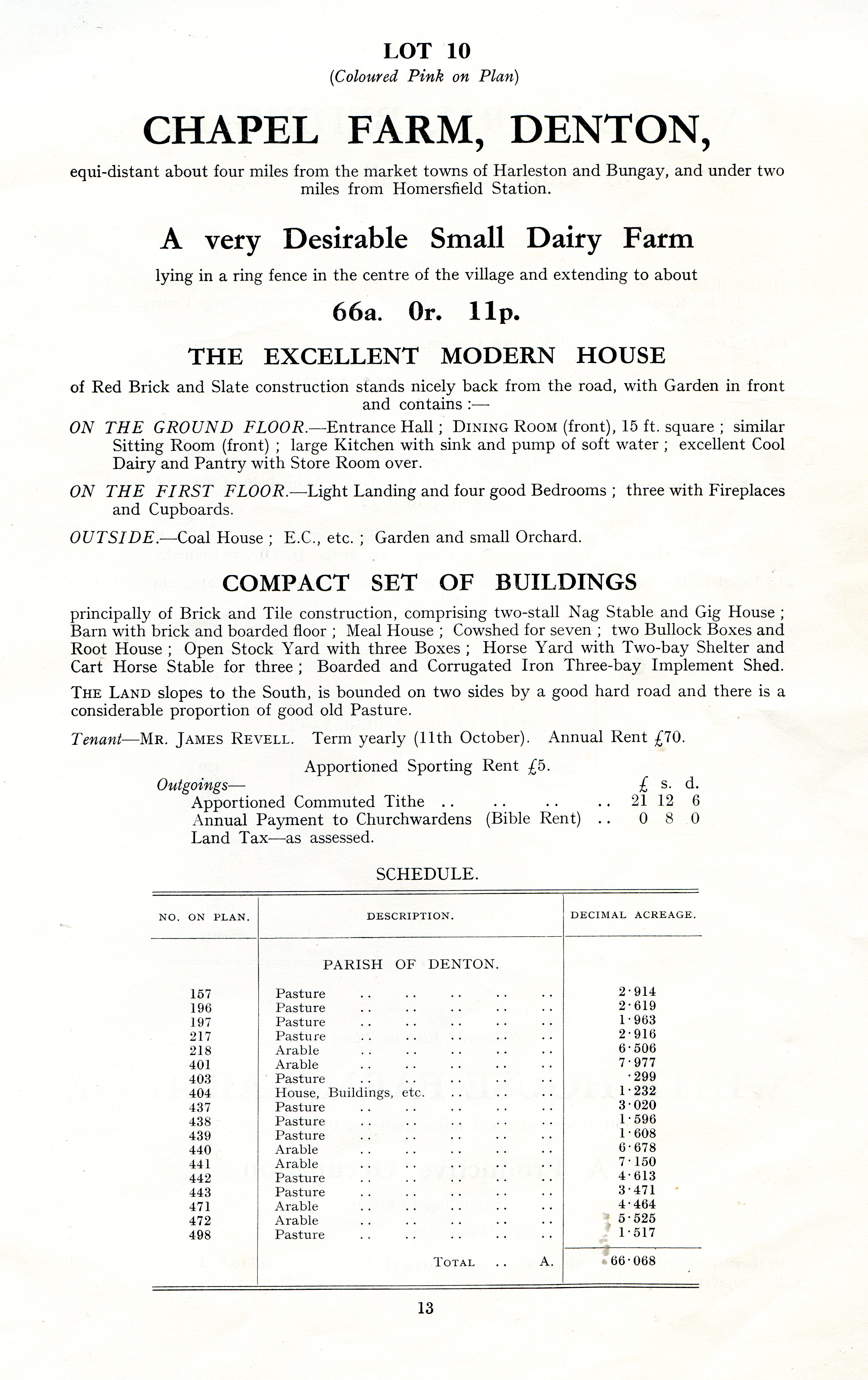 Chapel Farm sale details 1928
