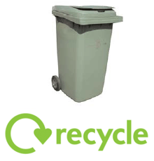 Recycling logo and green recycling bin